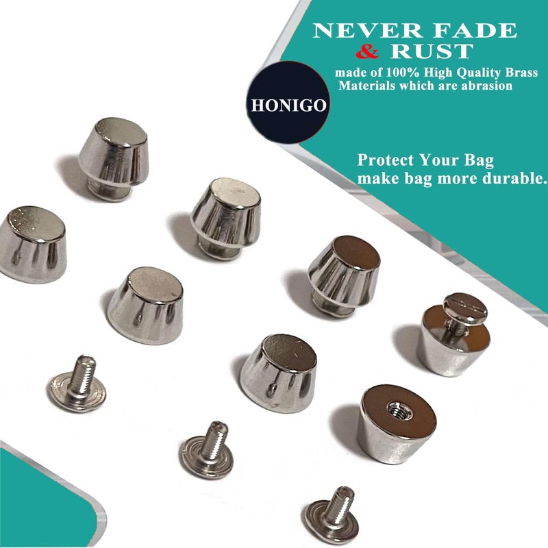 honigo 8 Pack Silver Rivets Stud Handbag Purse Feet 1/2 inch Flat Head Metal Solid Brass Studs Screw Back Feet 12mm Buckle Spikes Leathercraft for Leather Bag Totes DIY Craft - Image 4